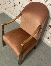 Vintage Antique Style Armchair Velvet Upholstery & Wooden Arms - Room Chair