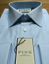 Thomas Pink, Blue TWILL Shirt, UK:17, EU:43, D/CUFF, RRP:£115!  BNWT