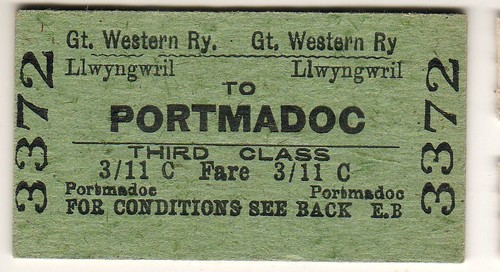 Railway ticket gwr - ticket, llwyngwril