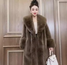 Women'S Elegant Faux Fur Coat - Long Sleeve, Warm Winter Outerwear with Flared H