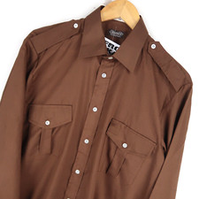 Vintage 70's Dagger Collar Mens Shirt Disco Brown SZ M (T5572)