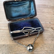 Vintage Tie Retainer Fox Terrier Reverse Enamelled Crystal Dome in Original? Box