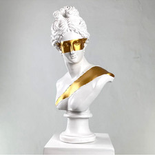 Handmade Diana Statue Marble Bust, Gold Mask Greek Mythology Goddess Sculpture