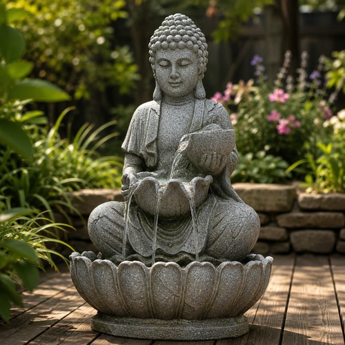 Solar buddha water feature - buddha,