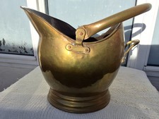 VINTAGE BRASS HELMET COAL LOG BUCKET with HANDLES
