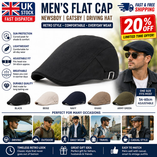 Men flat cap washed newsboy - men,
