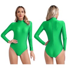 UK Womens Turtleneck Long Sleeve Bodysuit Solid Ballet Dance Gymnastics Leotards