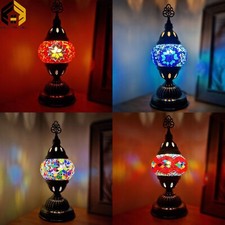 Moroccan Turkish Small Table Lamp Colorful Mosaic Glass Desk Light + Free Bulb