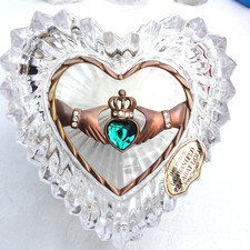 Killarney Crystal Claddagh Heart Trinket Box Bowl 22 Carat Gold Finishing