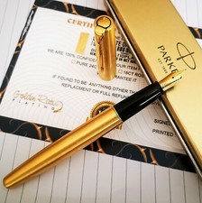 Frontier Parker Fountain Pen Fine Nib Blue Ink Gift Boxed 24ct Gold Plated