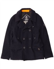 SUPERDRY Mens Pea Coat UK 44 2XL Navy Blue Wool AE15