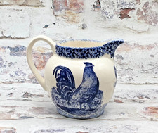 Moorland Cockerel Chicken Rooster Jug  Blue and Cream Spongeware Staffordshire