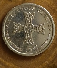 A British 2001 Isle Of Man Gaut's Cross Carving 5p Coin. Rare to find.