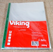 Viking 100 x A4 Plastic 60 Microns 11 Hole Ring Binder Punched Pocket Wallets