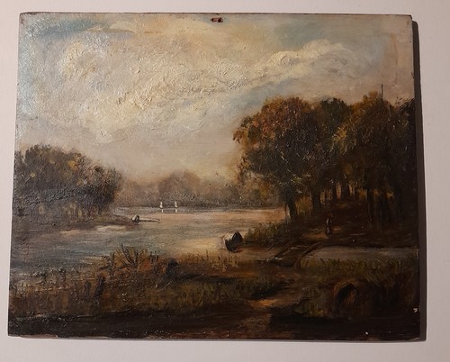 Antique landscape oil board - antique,