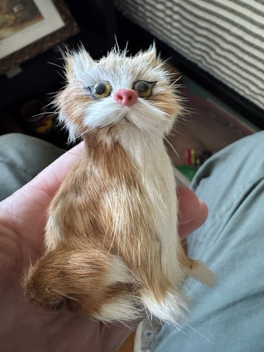 Vintage real fur sitting cat - vintage,
