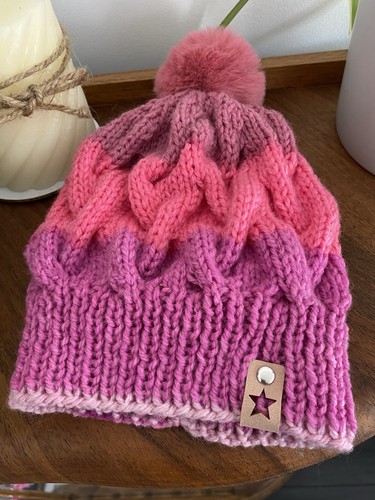 Hand knitted cable pattern hat - knitted,