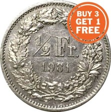 1/2 Half Swiss Franc Coin Choice of Dates 1968 to 2019 Switzerland