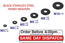 BLACK Penny Washers Stainless Steel Mudguard Repair M3 M4 M5 M6 M8 M10