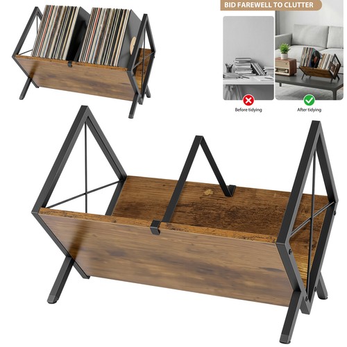 Wood record storage rack 80lp - rack,