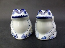 Vintage Pair Japanese  Blue & White Porcelain Frogs  Salt & Pepper Pots