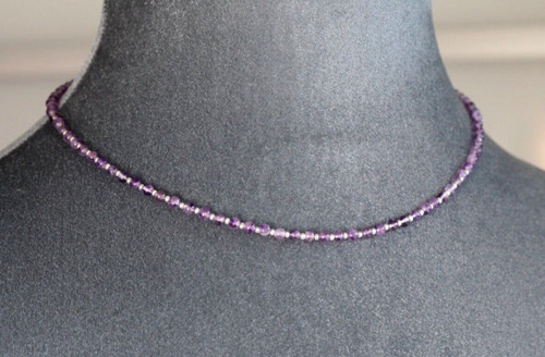 Amethyst 3mm rounds necklace - 3mm,