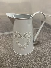 White jug rustic metal vintage style Heart holder shabby chic vase planter