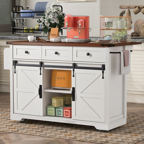White farmhouse kitchen - kitchen, island