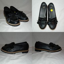 NEW Look Womens Black leather slip on comfort quality tassel shoes loafers UK 4