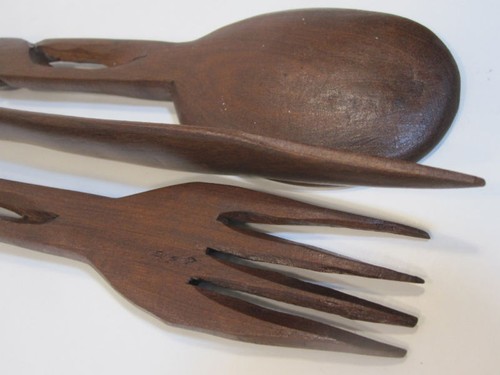 Vintage hand carved wood fork - carved,