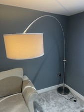 Large Arc Floor Lamp Fabric Shade Living Room Reading Light. Great Condition