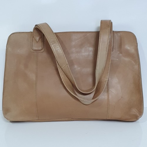 Large light tan leather tote - tan,
