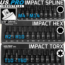 US PRO IMPACT Hex Torx Spline Bit Sockets 3/8" Drive Short Reach Allen Star HX