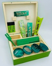 Green Wooden Rolling Box Rizla Paper Roach Dank Plank NO1 Metal Grinder Cone Set