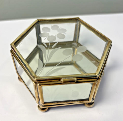 Trinket box hexagonal brass - box, &