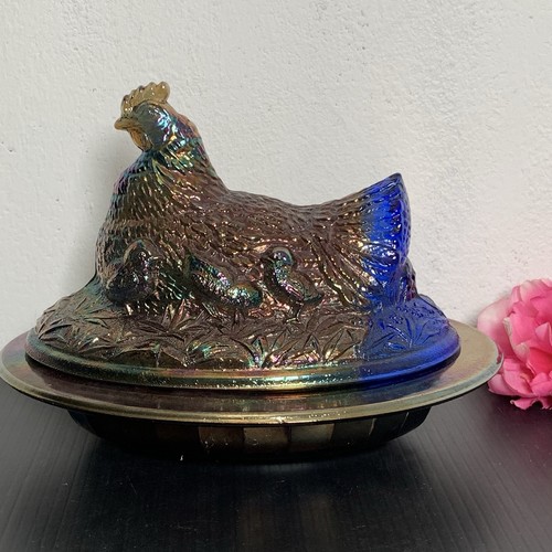 Glass blue carnival hen - blue,