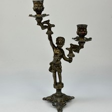 Vintage French 2 Candle Holders Gold Col Spelter Metal Cherub Putti Candelabra