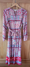Per Una Stunning Bohemian Belted Dress Abstract Print Red Ivory Multi Size 14 R