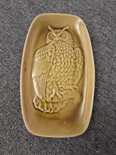 Poole Pottery Olive Green Embossed Tawny Owl Dish / Tray (2220c)