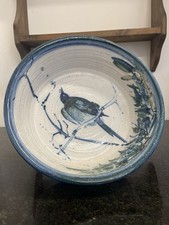 Brian Dewbury Studio Pottery Bowl Hand Painted Bird Design 25cm Signed