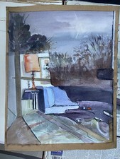 Val Smith ORIGINAL PAINTING REFLECTION WINDOW INTERIOR  ARTWORK WATERCOLOUR ART