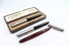 Vintage Parker 51 Fountain Pens 14ct Gold Nibs Writing Inc Brushed Steel Caps x3