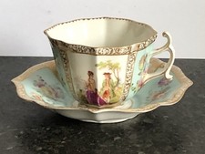 STUNNING ANTIQUE DRESDEN PORCELAIN CUP AND SAUCER