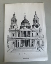 St. Pauls Cathedral Lithograph by Bernard Smith. Vintage Art Print. Unframed. 