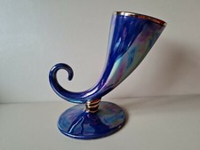 Blue Lustre Ceramic Cornucopia Horn Shaped Vase 18cm Tall England R