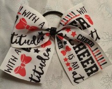 Girls Large Hair Bow Cheer Cheerleading Cheerleader White Black Pink attitude