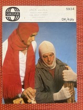 MENS HAT BALACLAVA HELMET SCARF FINGERLESS GLOVES MITT VTG KNITTING PATTERN 5934