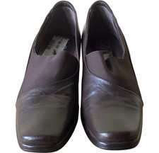 Women's K Brown Leather Square Toe Slip on Wedge Heels Size UK 5