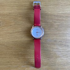 Anaii Pink Lana Large Round Ladies Watch Brass Red Leather Strap Stainless Steel