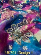 100% Silk Crinkle embroidered fabric ~Beautiful Pure Silk multi~36”~ Uk701-UK7
